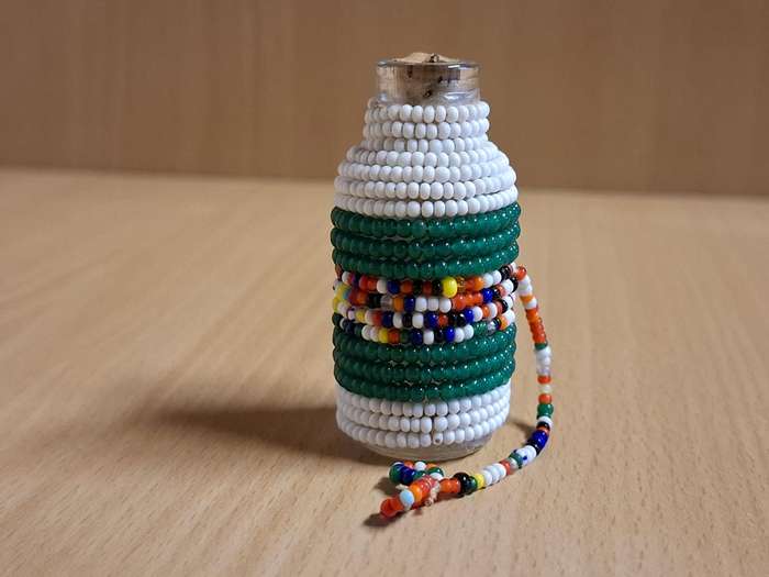 Miniature Beaded Glass Bottle - height 6cm width 3cm