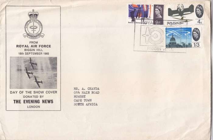 Great Britain,1965,Aviation cover,From Biggin Hill to Cape Town