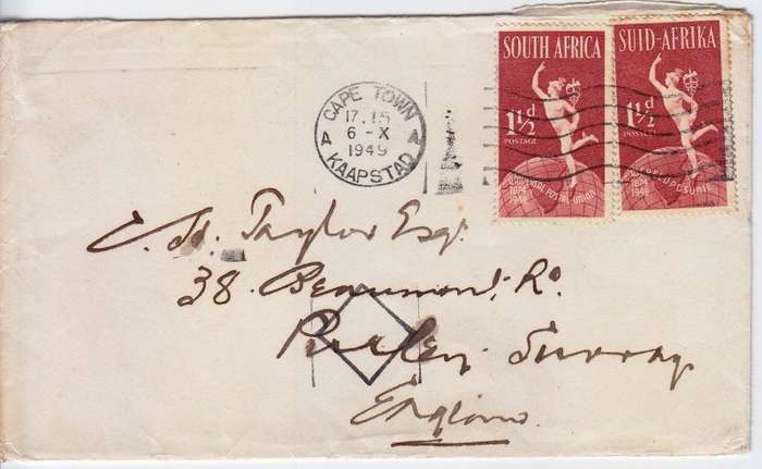 South Africa,Union,Cover,From Cape Town to England,1949