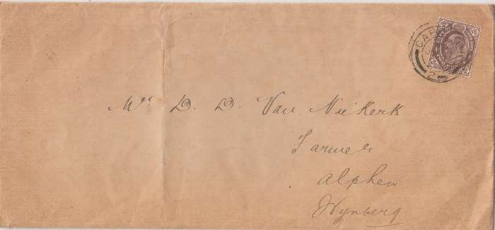 South Africa,COGH,Cover to Cape Town,KGVII