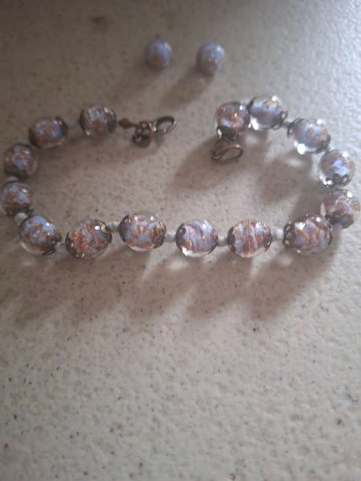 Murano glass foil beaded bangle and earrings set