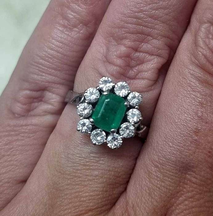 9ct White Gold Emerald and Diamond Ring