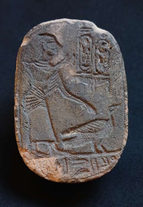 Egyptian Sphinx Headed Pottery Scarab Seal