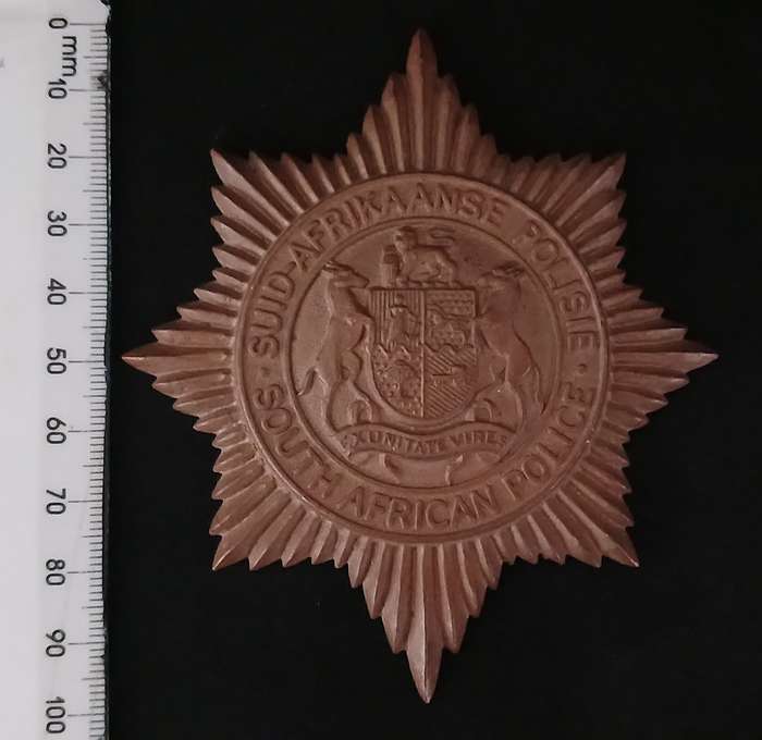 Old South African Police Brass Badge                   L279