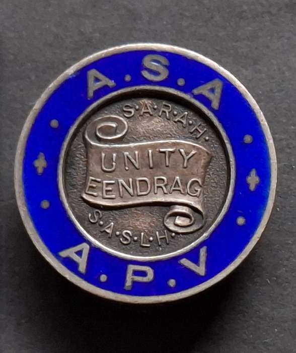 SA Railways And Harbours `A.S.A. / A.P.V.` Unity Badge (Solid Silver)  Button Hole Badge        E87
