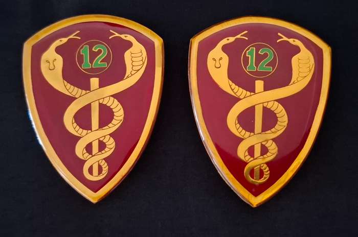 SADF -- SAMS 12 FIELD AMBULANCE UNIT SOULDER FLASH PAIR  ( ONE FLASH PINS REPAIRED )           E93