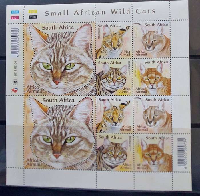 RSA - 2011 - SACC 2161-2165 - African Wild Cats - sheet of 10 stamps plus FDC 8.13 - MNH