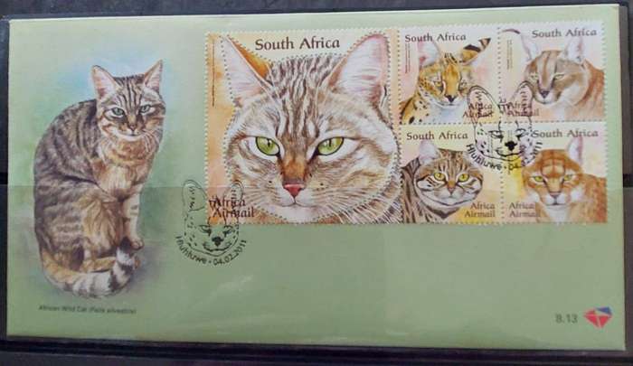 RSA - 2011 - SACC 2161-2165 - African Wild Cats - sheet of 10 stamps plus FDC 8.13 - MNH