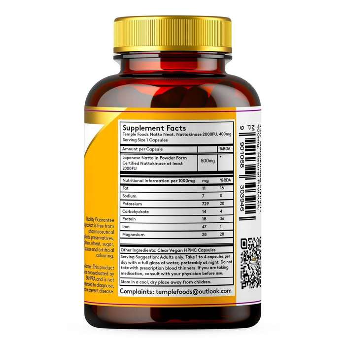 Temple Foods Natto Neat. Japanese Superfood. Nattokinase 2000FU, 500mg. - 60 Pack