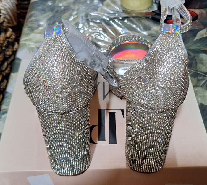 Rina black 11cm Heel Diamante Platform Sandal - UK 8