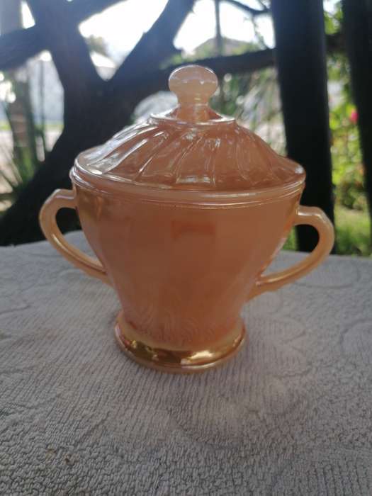 Vintage anchor hocking peach luster sugar bowl