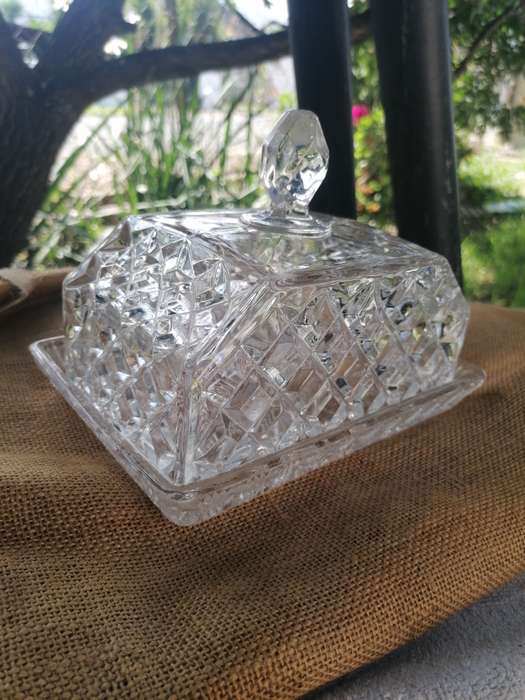 1940s - 1950s pressed glass vintage butter dish