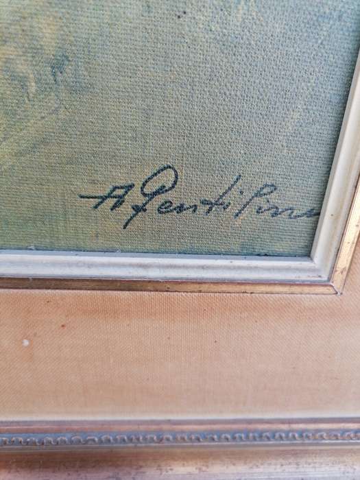A.Fenti Pini Print signed Portrait Of Mother & Child thick textured