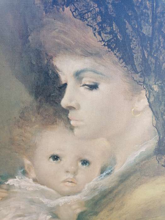 A.Fenti Pini Print signed Portrait Of Mother & Child thick textured