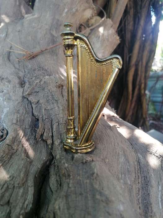 Vintage Miniature Brass harp ornament