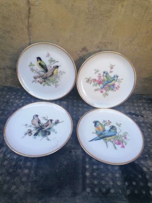 4 x Minature porcelain display plates with birds. Price is for the set