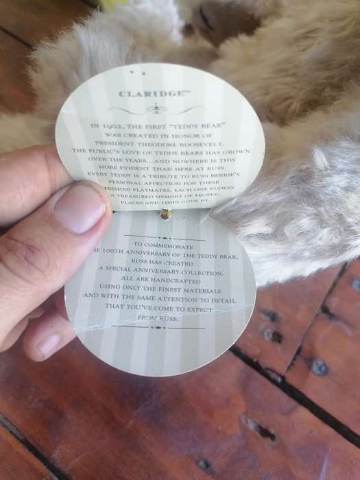 Claridge Bear Plush Russ 100th Anniversary no 24013Biege Faux Mohair Hand Crafted