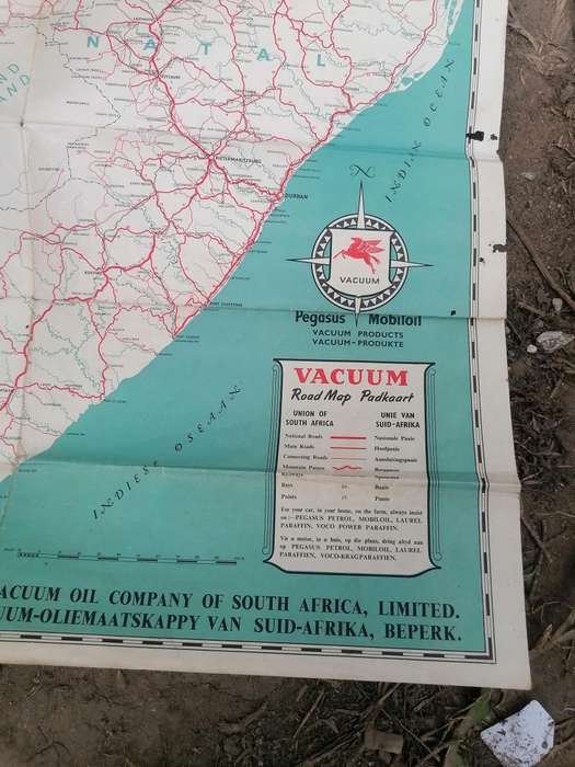 vintage road map of South Africa, published by the Vacuum Oil Company of South Africa, Limited.