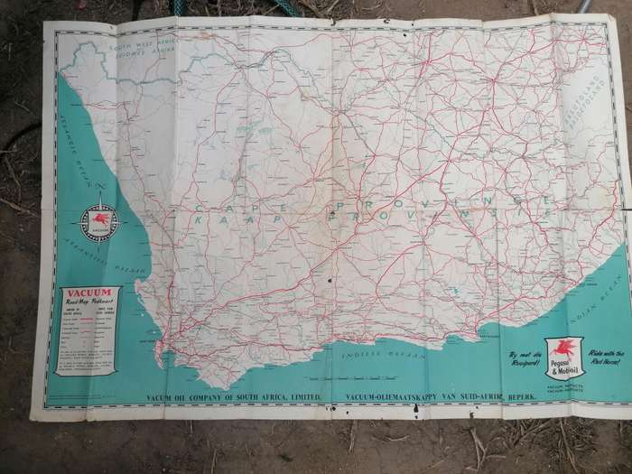 vintage road map of South Africa, published by the Vacuum Oil Company of South Africa, Limited.