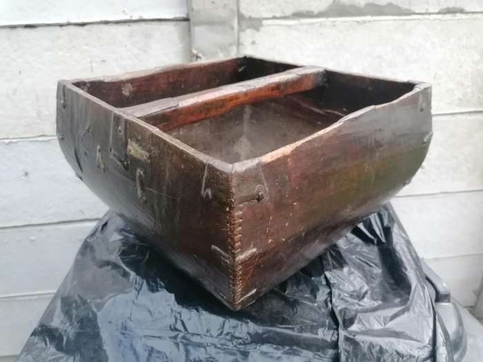 Rare find Antique Chinese Rich Wood Rice Grain Measure Harvest Carry Bucket