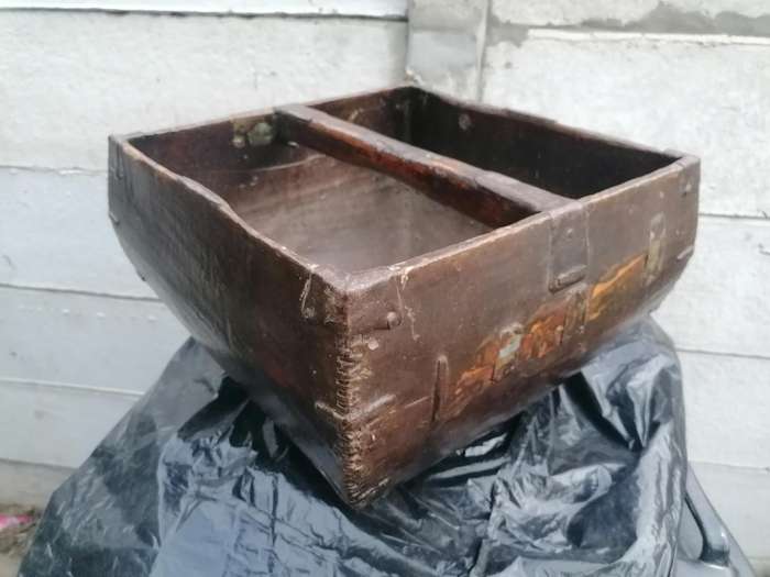 Rare find Antique Chinese Rich Wood Rice Grain Measure Harvest Carry Bucket