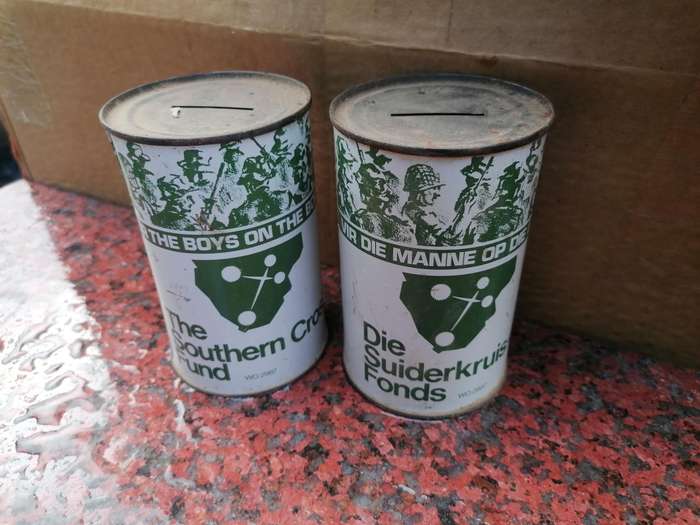 The southern cross fund border war tins.Buy per item