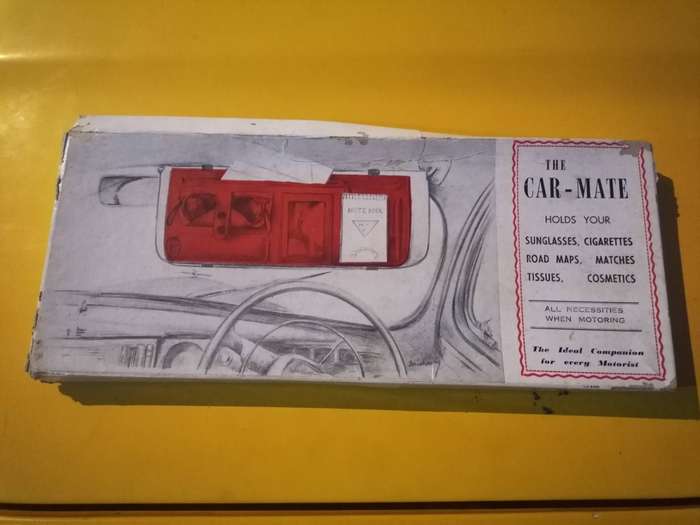 New old stock The Car-Mate" organizer designed to attach to a car's sun visor.