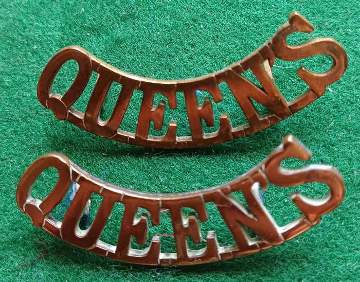 British Army, Queen's West Surrey regt, brass titles pair