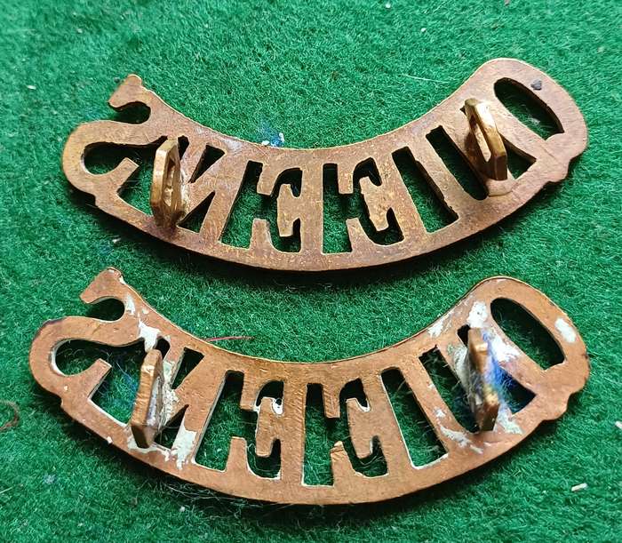 British Army, Queen's West Surrey regt, brass titles pair