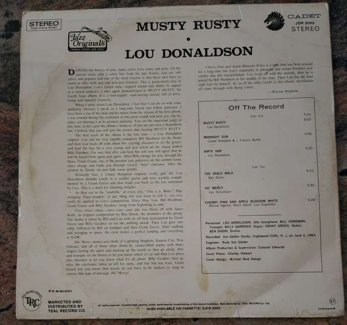 LOU DONALDSON Musty Rusty (G+/VG) Cadet JOR 2052 SA Pressing - RARE