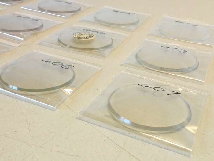 Pocket watch crystals - curved bevel edge- 12 pieces