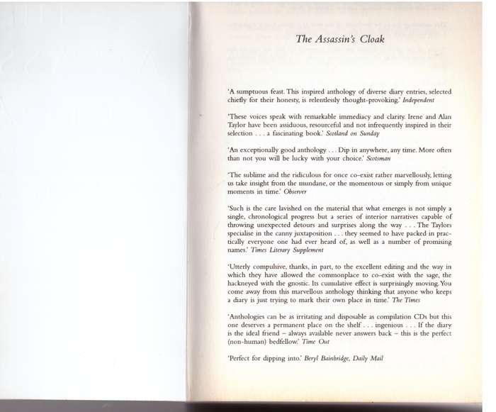 The Assassin's Cloak: An Anthology of the World's Greatest Diarists  --  Irene Taylor, Alan Taylor [