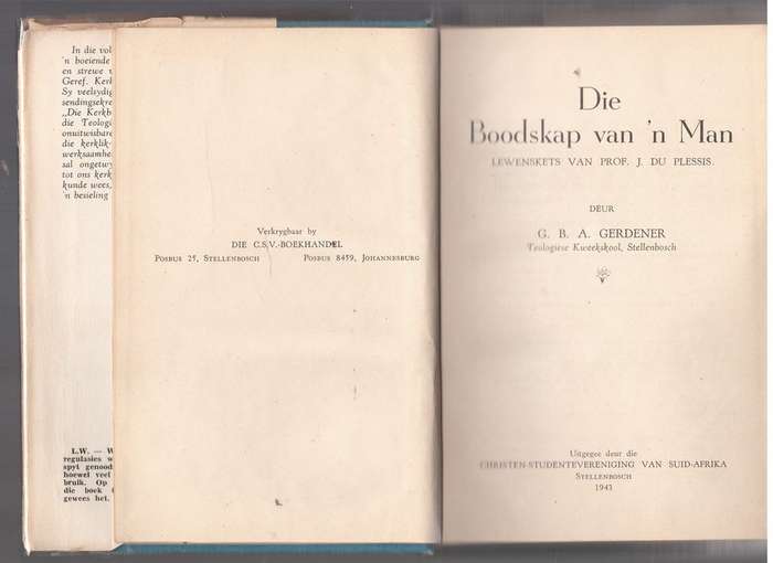 Die Boodskap van `n man -- G.B.A. Gerdener