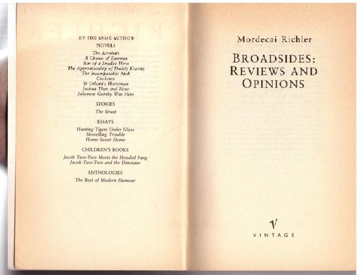 Broadsides: Review and Opinions - Mordecai Richler