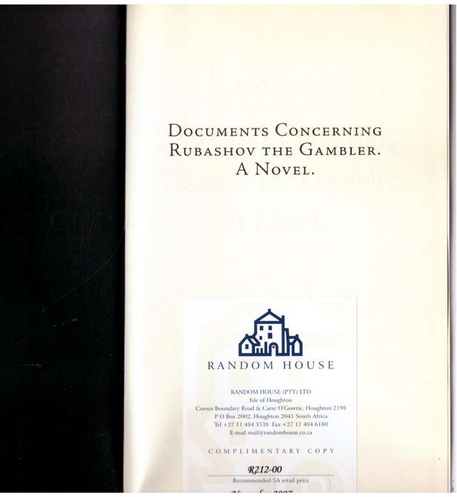 Documents Concerning Rubashov the Gambler: A Novel  --  Carl-Johan Vallgren