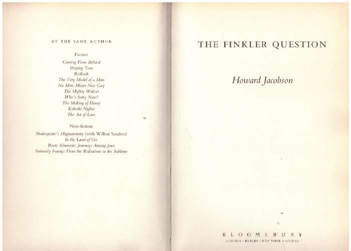 The Finkler Question -- Howard Jacobson