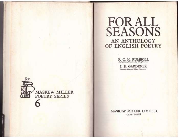 For all seasons: An anthology of English poetry  --  F. C. H. Rumboll,  J. B. Gardener [Editors]