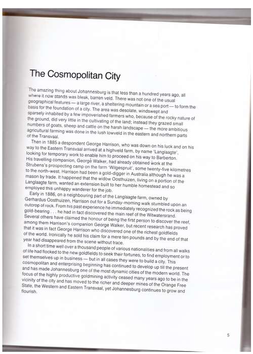 Johannesburg, the Cosmopolitan City  -- Laurence Hughes