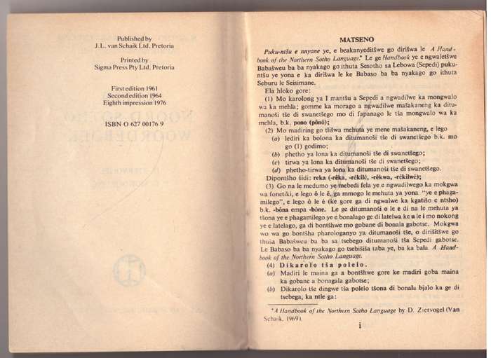 Klein Noord-Sotho woordeboek: N.-Sotho--Afrikaans--English, Afrikaans --N.-Sotho, English--N.-Sotho