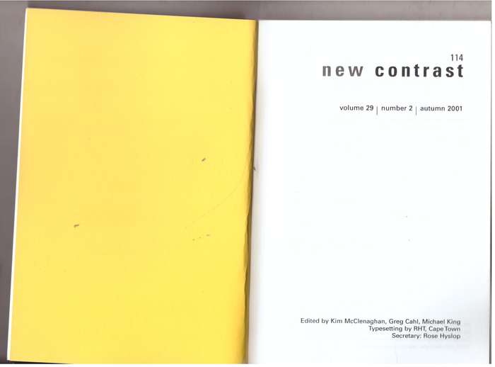 New Contrast 114, Volume 29, Number 2, Autumn 2001