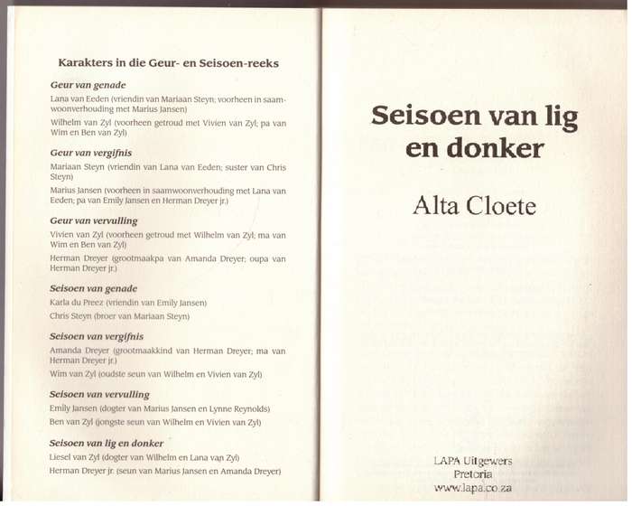 Seisoen van lig en donker -- Alta Cloete
