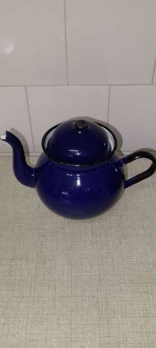 Vintage royal blue enamel teapot made in Poland.