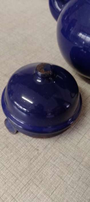 Vintage royal blue enamel teapot made in Poland.