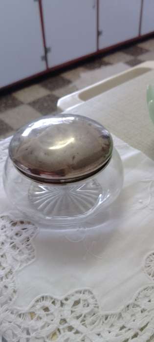 Cut Glass Dressing Table Powder Bowl with Silver Lid