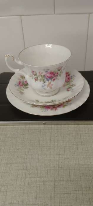 A vintage Royal Albert Moss Rose trio. Cup and saucer