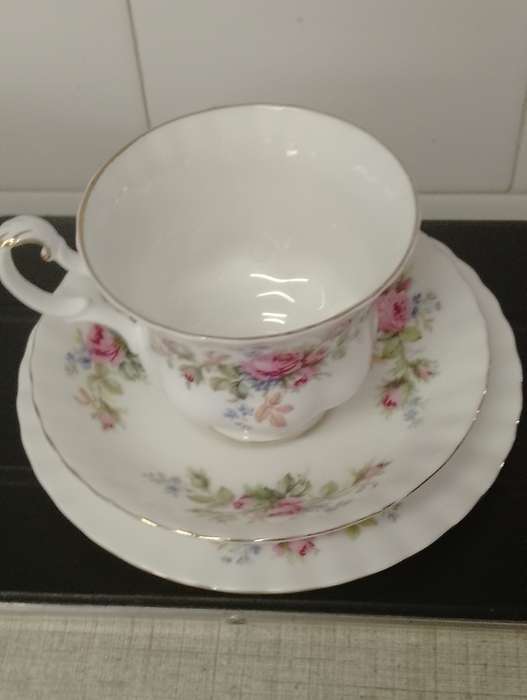 A vintage Royal Albert Moss Rose trio. Cup and saucer