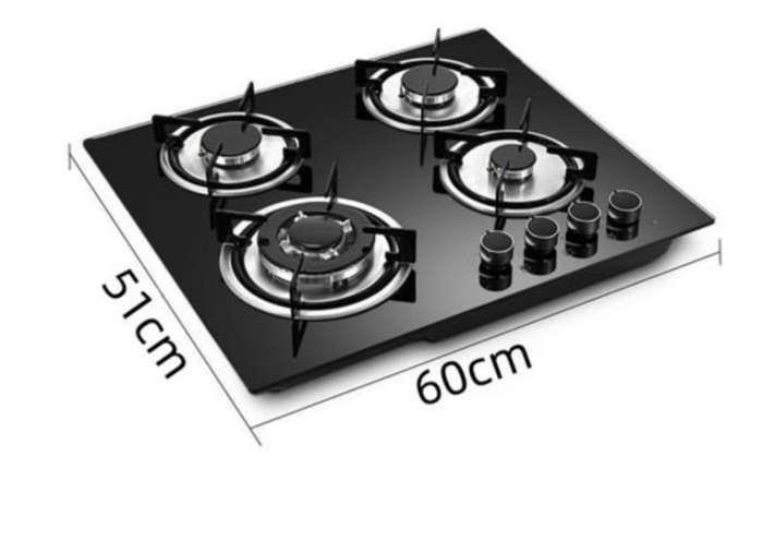 High Quality Embedded Toughened Glass 4 Plate Gas Stove+Free 2 Meter Gas Pipe ,Regulator and 2 Clamp