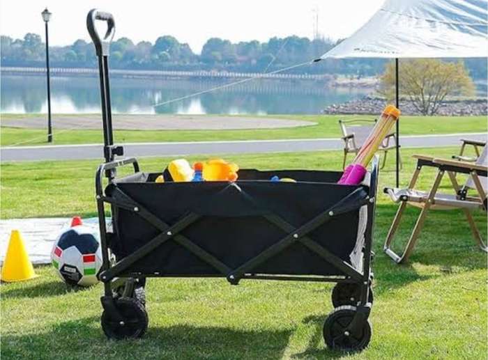 Outdoor Collapsible Beach/Camping Folding Trolley Wagon Steel Kitchen Trolley  (Pre-assembled)