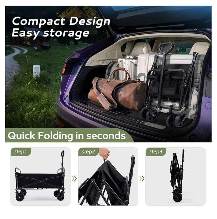 Outdoor Collapsible Beach/Camping Folding Trolley Wagon Steel Kitchen Trolley  (Pre-assembled)