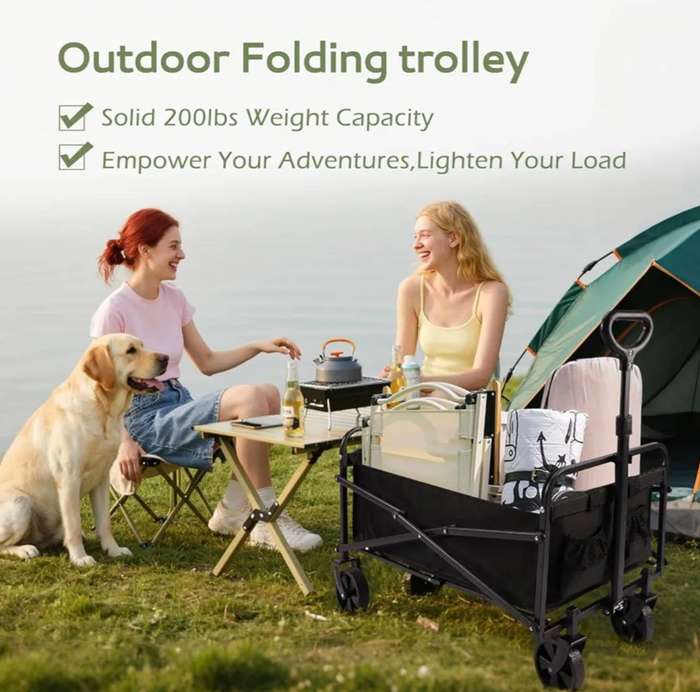 Outdoor Collapsible Beach/Camping Folding Trolley Wagon Steel Kitchen Trolley  (Pre-assembled)